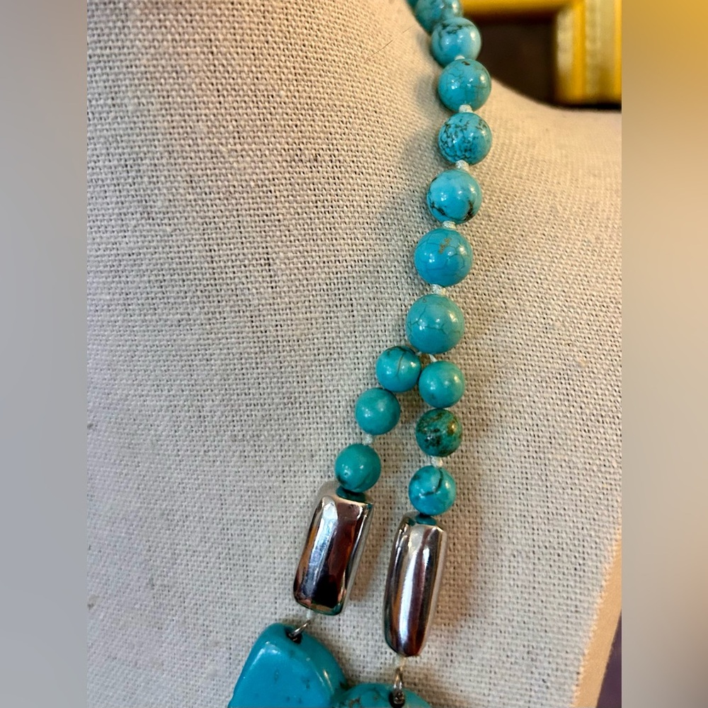 Chunky Turquoise Slab Artisan Statement Necklace Bohemian - Picture 9 of 11